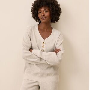 Pact Organic Cotton Thermal Waffle Henley Pullover winter white grey S $78